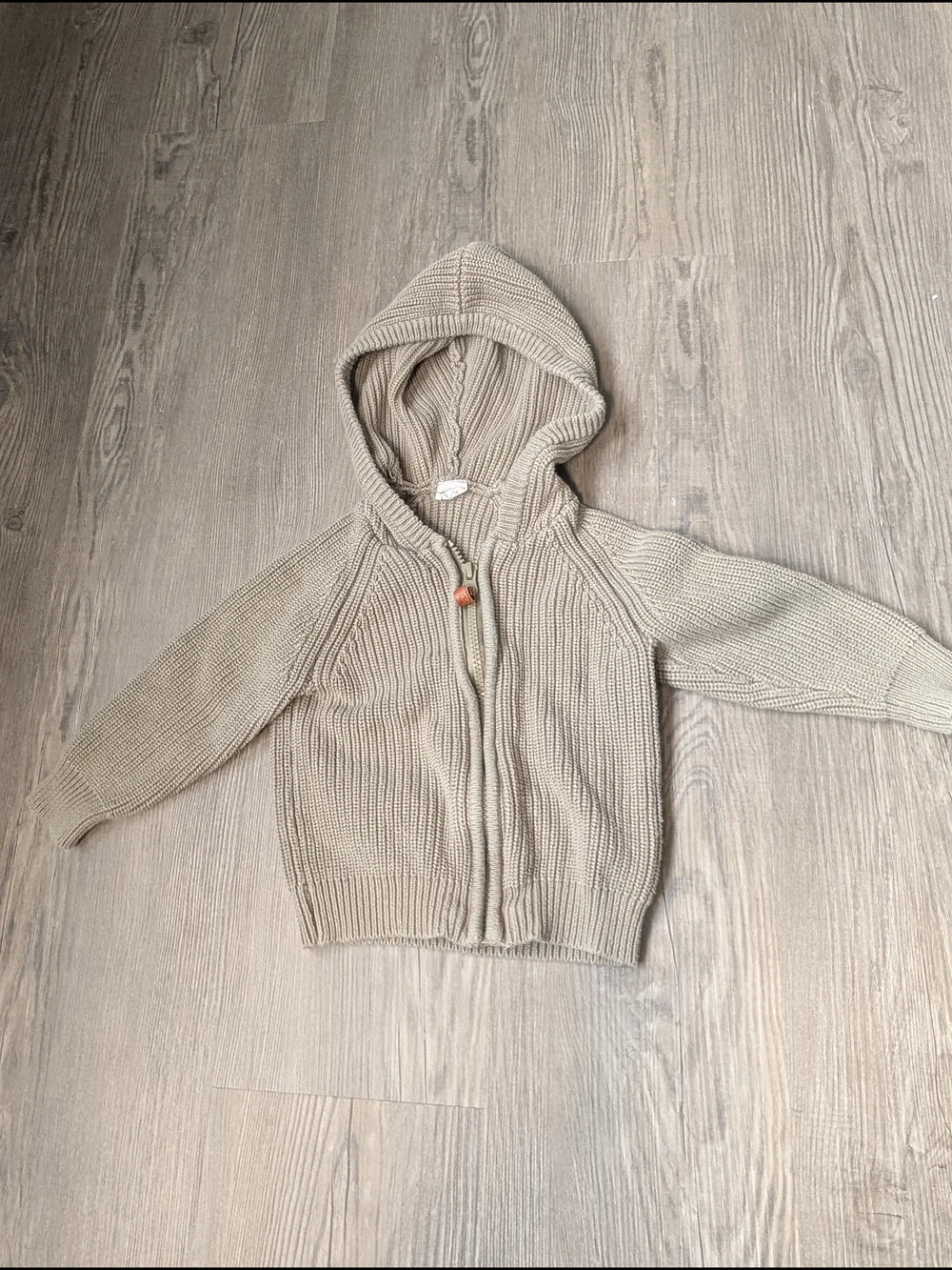 Goumi Kids‎ Taupe Chunky Knit Zip Hoodie Cardigan Organic Cotton 18-24 Months